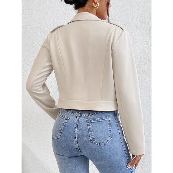 Lapel collar Zip Up vegan Moto Jacket beige cream - Picture 2 of 11